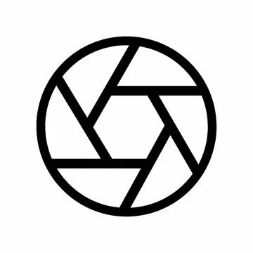 Minimalist camera icon with pentagonal lens design for media apps and branding Stock Illustration