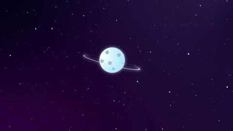 Minimalist Cartoon Planet with Ring Rotating in Deep Space Stock-Footage 318596308