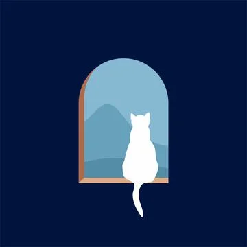 Minimalist cat in the window vector illustration Stock Illustration