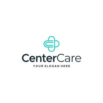 Minimalist CenterCare line art plus logo design Stock Illustration