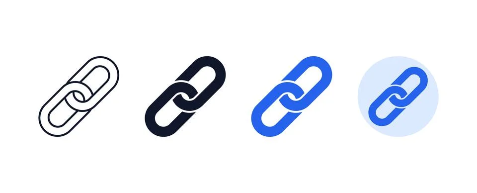 Minimalist chain link web interface icons rendered in four distinct visual .. Stock Illustration