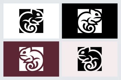 Minimalist Chameleon Square Logo Design Set Stock Illustration