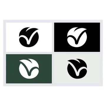 Minimalist Check Mark Leaf Logo Design Set Stock Illustration