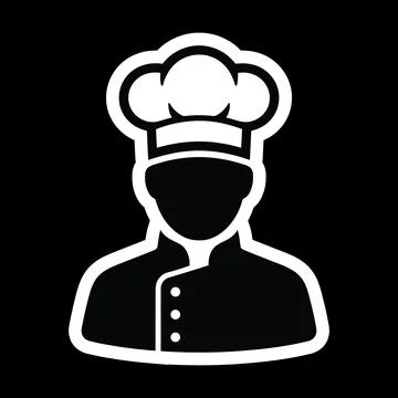 Minimalist chef avatar icon displaying simple cook silhouette with white ha.. Stock Illustration