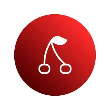 Minimalist cherry icon on red gradient circle represents freshness, healthy.. Stock Illustration