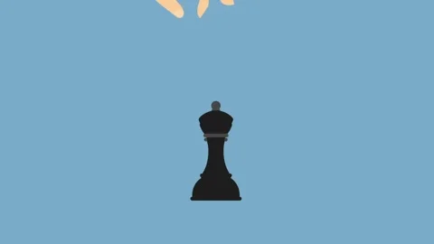 Minimalist Chess Illustration with Hand Placing King on Blue Background Video stock 341920207