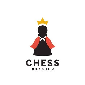 Minimalist chess vector icon logo, pawn silhouette with crown Stock Illustration