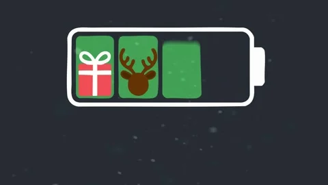 Minimalist Christmas battery charge indicator with holiday symbols and Happy Stock Footage 321448842