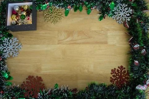 Minimalist Christmas Flat Lay with Sparse Snowflakes Stock Photos