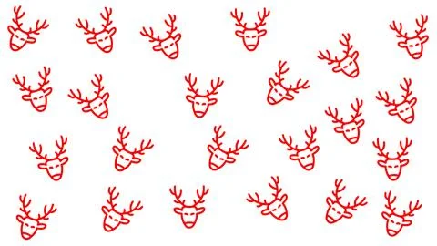 Minimalist Christmas Seamless Pattern of Red Reindeer Outlines on White Bac.. Stock Illustration