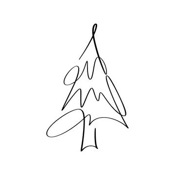 Minimalist christmas tree vector illustration drawing featuring a single Stock Illustration