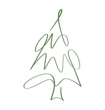Minimalist christmas tree vector illustration drawing featuring a single Stock Illustration