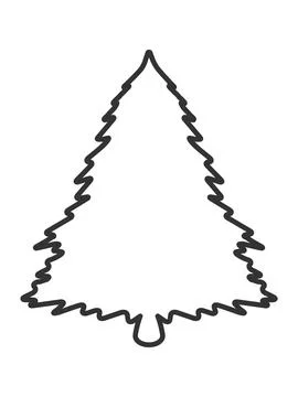 Minimalist Christmas tree vector outline. A clean black line art icon of a pi Stock Illustration