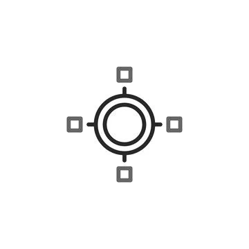 Minimalist circle centered geometric icon design with connected squares sho.. 스톡 일러스트