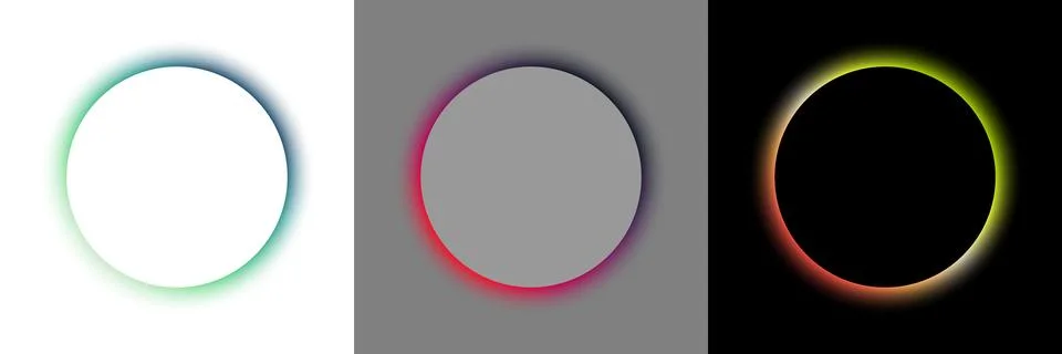 Minimalist circle frames with vibrant neon glow and soft drop shadows on wh.. Illustrazione stock