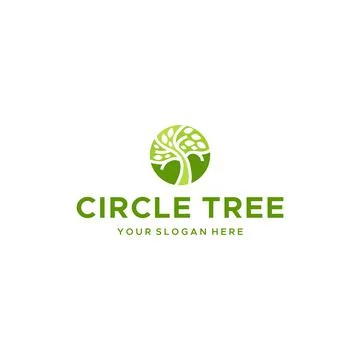 Minimalist CIRCLE TREE leaves plants logo design Stock Illustration