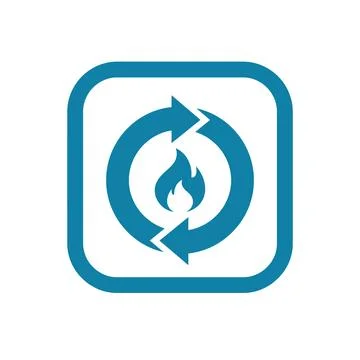 Minimalist circular arrow icon with flame symbol inside square frame for en.. Stock Illustration