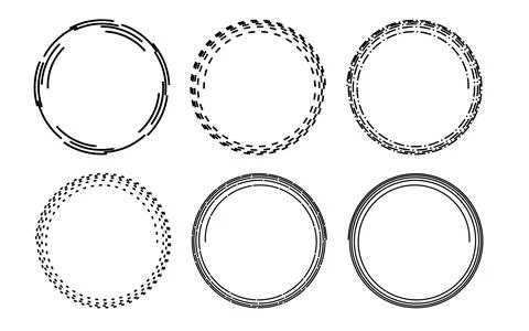 Minimalist circular brush strokes set, abstract black round frames, dotted .. Stock Illustration
