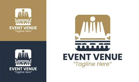 Minimalist Circular Event Stage Logo with Spotlight in Navy and Gold Design Stock Illustration