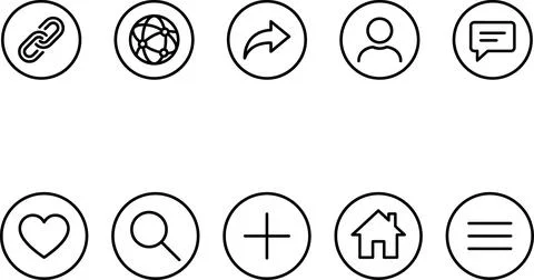 Minimalist circular line icon set for social media and web. 스톡 일러스트