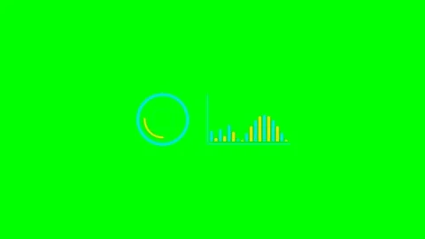 Minimalist circular loader and bar chart interface on green background Stock Footage 340904319