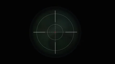 Minimalist circular radar reticles with red dot sight. 4K Stock-Footage 343265664