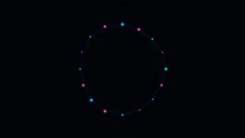Minimalist circular ring of glowing blue and pink nodes against black Vídeo Stock 338309659