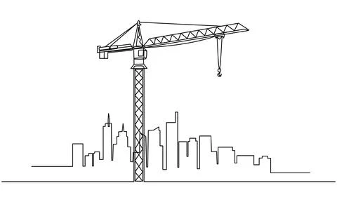 Minimalist city construction scene in continuous one line drawing style. Ve.. 스톡 일러스트