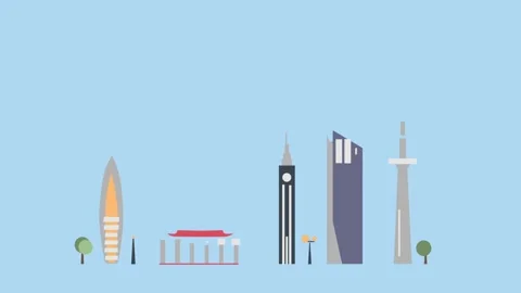 Minimalist Cityscape with Modern and Traditional Architectural Elements 스톡 동영상 341920153