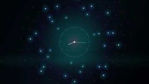 Minimalist Clock Face with Glowing Particles and Concentric Circles Motion Vídeos de archivo 344232867