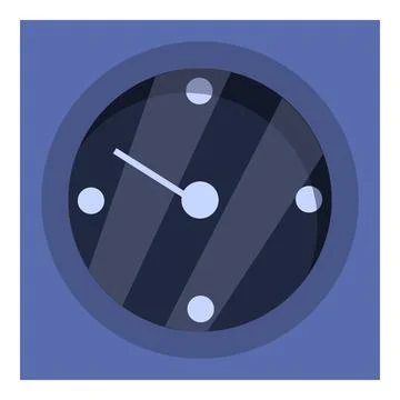 Minimalist clock showing five minutes past twelve on blue background Stock Illustration