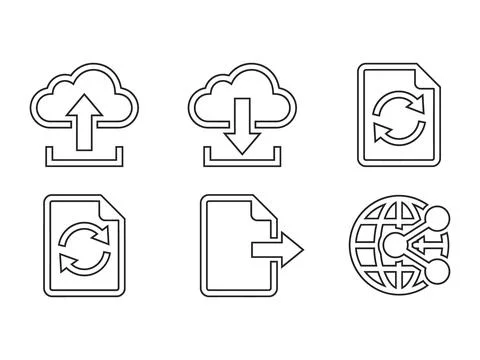 Minimalist cloud and document sync upload download icons Vector Stock Illustration