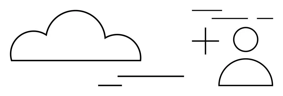 Minimalist Cloud and User Icon with Plus Sign Highlighting Connectivity Illustrazione stock