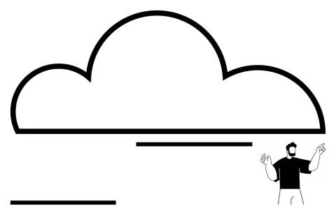 Minimalist Cloud Computing Concept with a Person and Technology Elements Stockillustratie