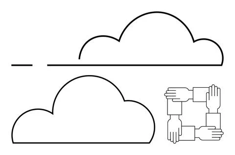 Minimalist Cloud Shapes with Hands in Unity Square Concept for Collaboratio.. Stock Illustration