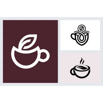 Minimalist coffee cup and tea leaf logo symbols Stock Illustration