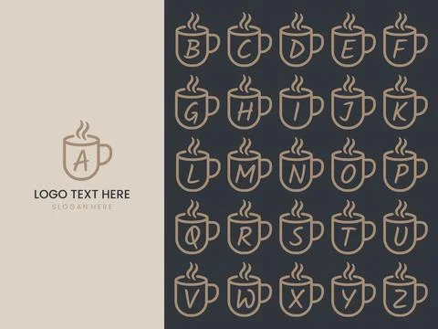 Minimalist coffee cup logo set with alphabet letters in clean line art for .. Stock Illustration
