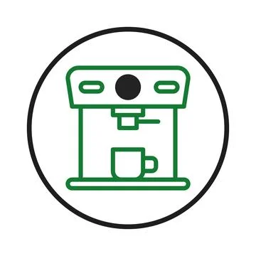 Minimalist coffee maker icon design showcasing a green outline and a cup wi.. Illustrazione stock