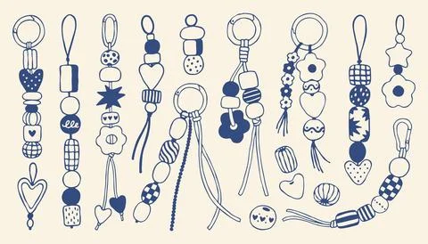 Minimalist collection of beaded keychains with mediterranean motifs. Hand drawn イラスト素材