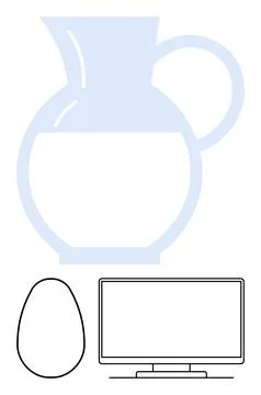 Minimalist collection featuring jug, egg, and television outlined vectors i.. 库存插图