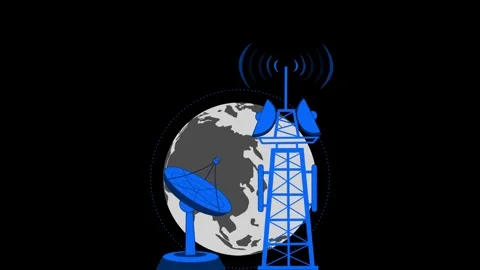 Minimalist Communication Network Tower and Satellite Dish Animation Stock Footage 314672909