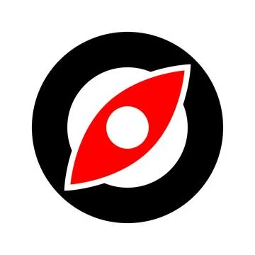 Minimalist compass icon featuring a bold red needle on a black and white circ イラスト素材