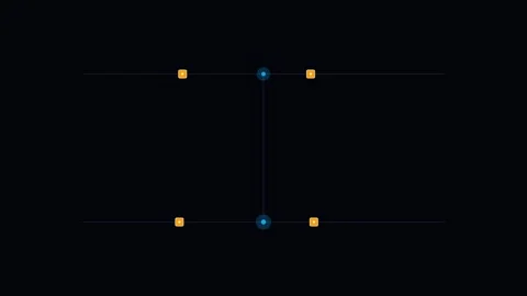 Minimalist composition featuring glowing blue dots and orange square markers Stock Footage 338311280