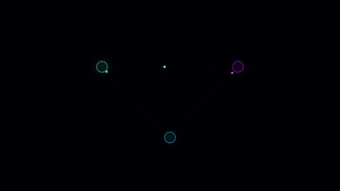 Minimalist composition of glowing neon circles on a deep black background Stock Footage 338311189