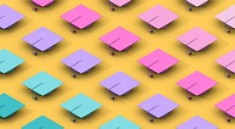 Minimalist composition pattern with diferents colors graduation caps Stock Illustration