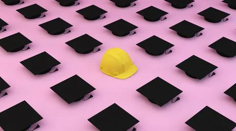 Minimalist composition pattern with diferents graduation caps and one helmet  Stock Illustration