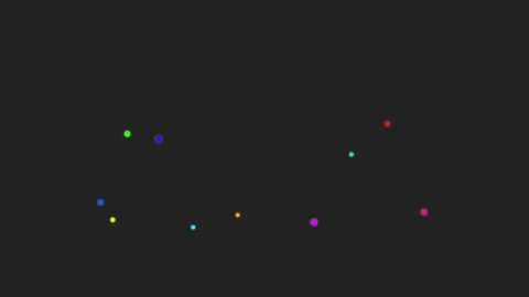 Minimalist composition of scattered vibrant glowing dots on black background Video stock 335117471