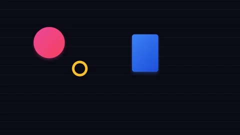 Minimalist composition of vibrant geometric shapes on a solid black backgroun Vídeo Stock 338309647