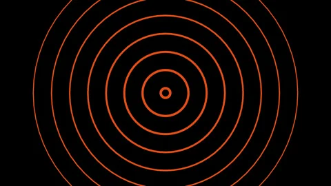 Minimalist Concentric Circle Pattern Orange on Black Background Abstract Design. Stock Footage 318657217