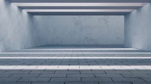 Minimalist concrete architecture with dynamic sunlight shadow movement on g.. Vídeos de archivo 332384143